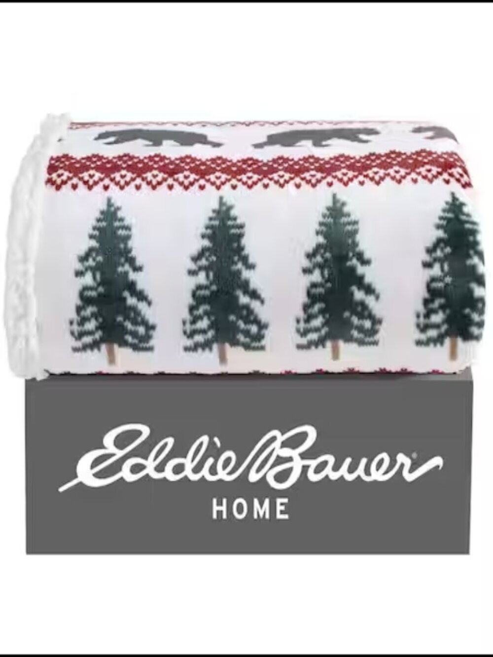 NWT Eddie Bauer Sherpa Reverse Throw Blanket, Grizzly Peak Red, 50" x 60" L